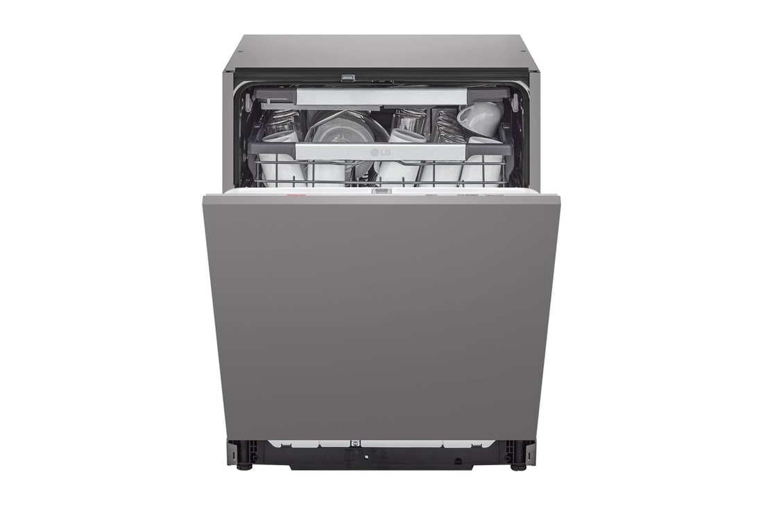 Pohled zepředu na LG Vestavná parní myčka nádobí LG, A, 14 sad nádobí QuadWash™, Noble Steel, DB976TKS