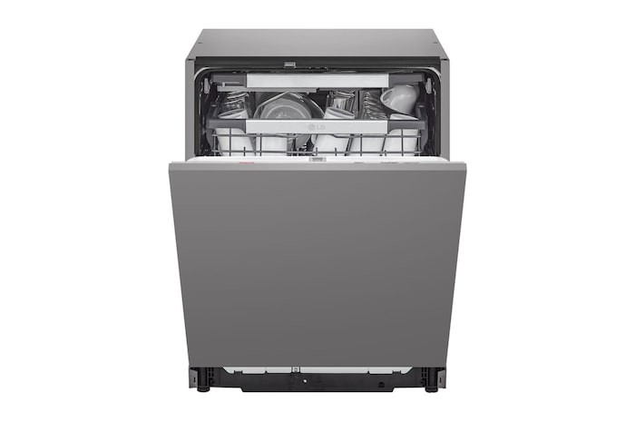 Pohled zepředu na LG Vestavná parní myčka nádobí LG, A, 14 sad nádobí QuadWash™, Noble Steel, DB976TKS