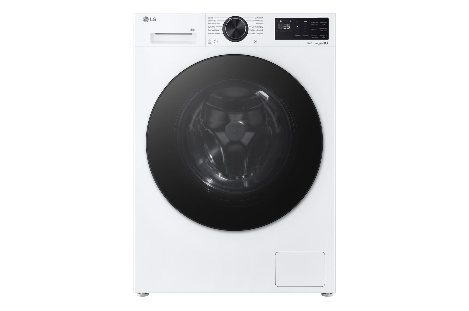 Čelní pohled na Slim parní pračka LG | 8 kg | A-30% | 1200 ot./min | TurboWash™360° | Bílá F2X50S8TLB