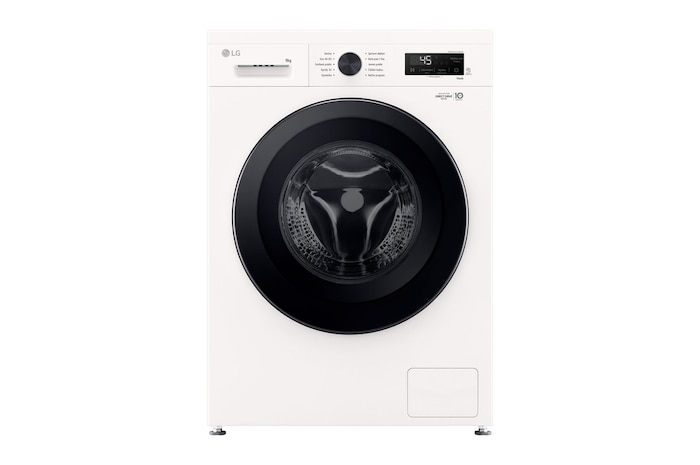 Čelní pohled na Parní pračka LG | 9 kg | A | 1400 ot./min | DirectDrive™ | ThinQ™|Bílá, F4X1009NWK