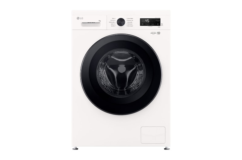 Čelní pohled na Parní pračka LG | 9 kg | A | 1400 ot./min | DirectDrive™ | ThinQ™|Bílá, F4X1009NWK