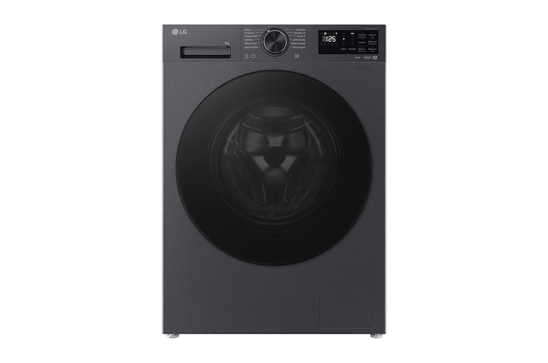 Čelní pohled na Parní pračka LG | 9 kg | A-40% | 1400 ot./min | TurboWash™360° | ThinQ™|Černá F4X5009TBB
