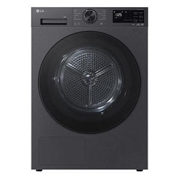 Čelní pohled na AI Sušička LG | 8 kg | AI DUAL Inverter Heat Pump™ |ThinQ™| Černá/šedá RHX5008TBB