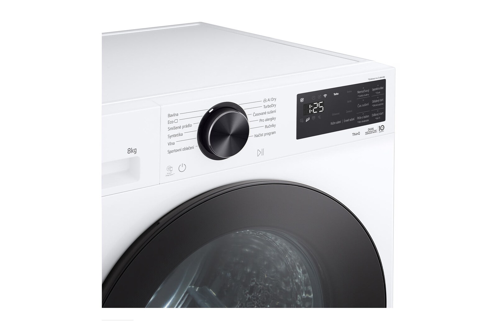 AI Sušička LG | 8 kg | AI DUAL Inverter Heat Pump™ |ThinQ™| Bílá