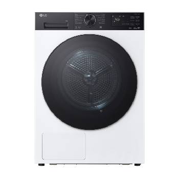 Čelní pohled na AI Sušička LG | 9 kg | AI DUAL Inverter Heat Pump™ |ThinQ™| Bílá s černým panelem RHX5009TKB