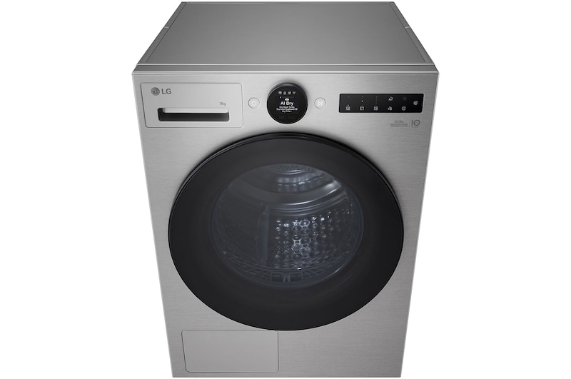 Elegantní interiér se sušičkou LG se zelenými akcenty a štítkem úspory energie B