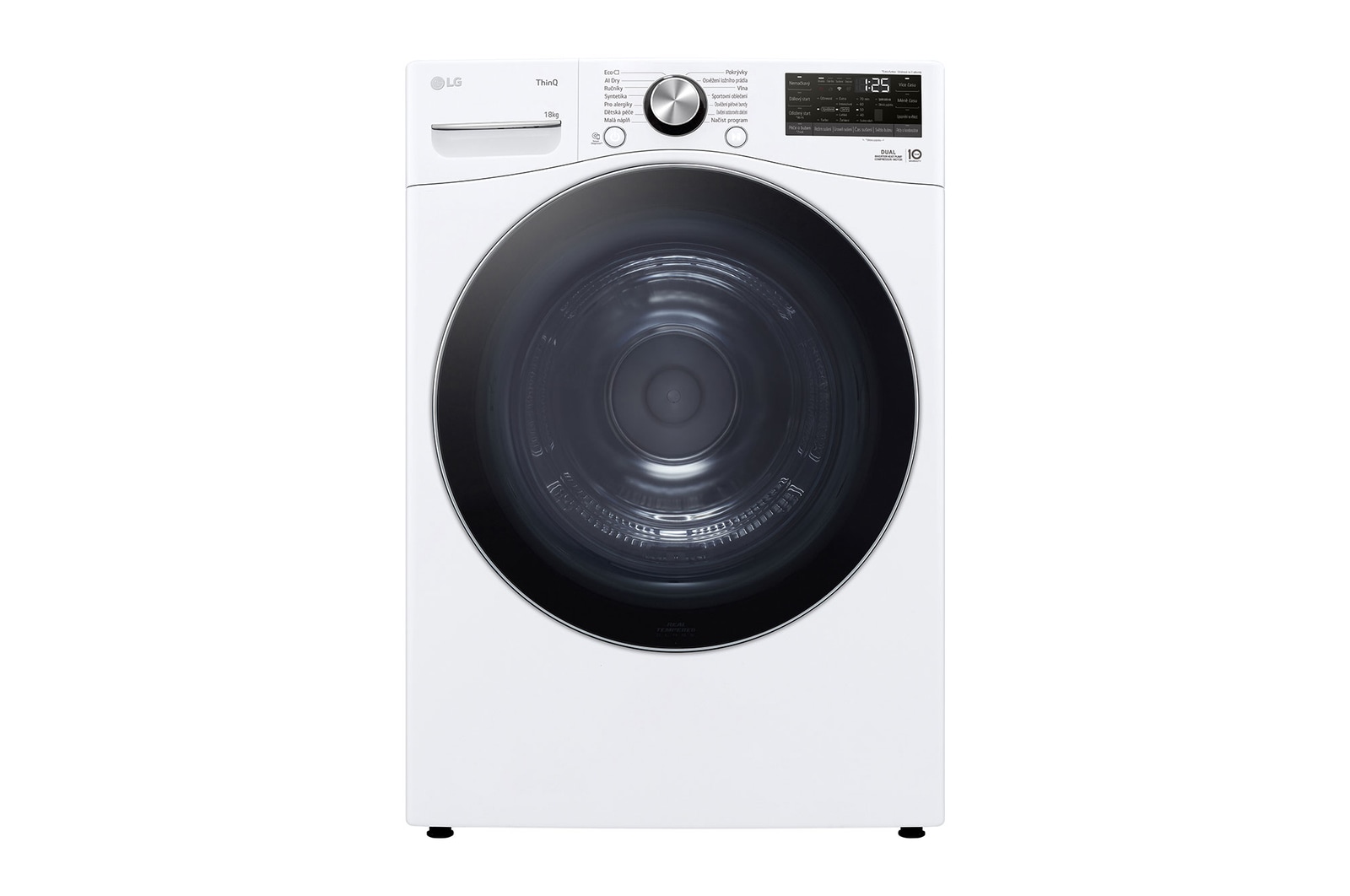 Čelní pohled na Sušička LG | 18 kg | AI DUAL Inverter Heat Pump™ |ThinQ™|Bílá RH18U8AVCW