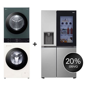 Čelní pohled na SET | LG WashTower WT1210EGF + Chladnička InstaView™ GSGV80PYLD CHPRSET10