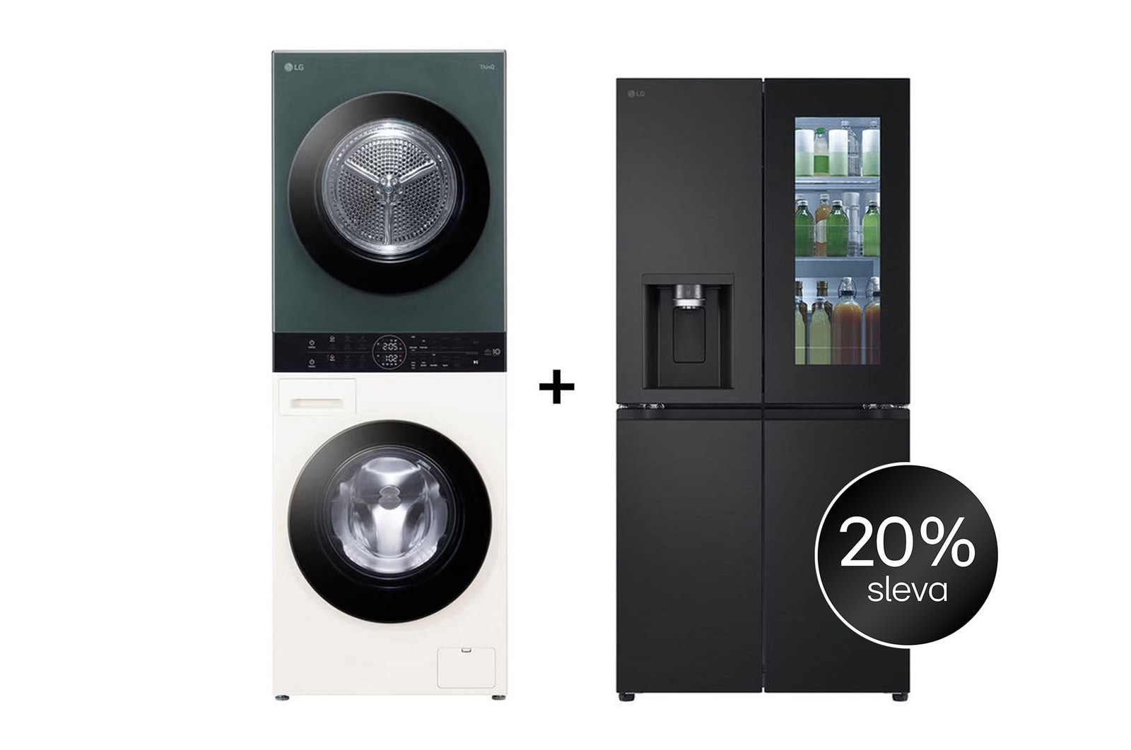 Čelní pohled na SET | LG WashTower WT1210EGF + Chladnička InstaView™ GMG860EPBE CHPRSET13