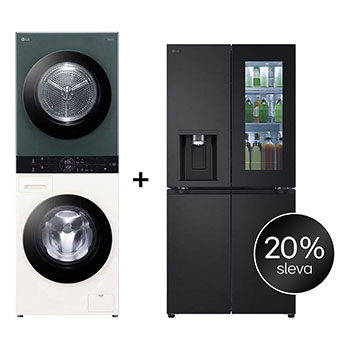 Čelní pohled na SET | LG WashTower WT1210EGF + Chladnička InstaView™ GMG860EPBE CHPRSET13