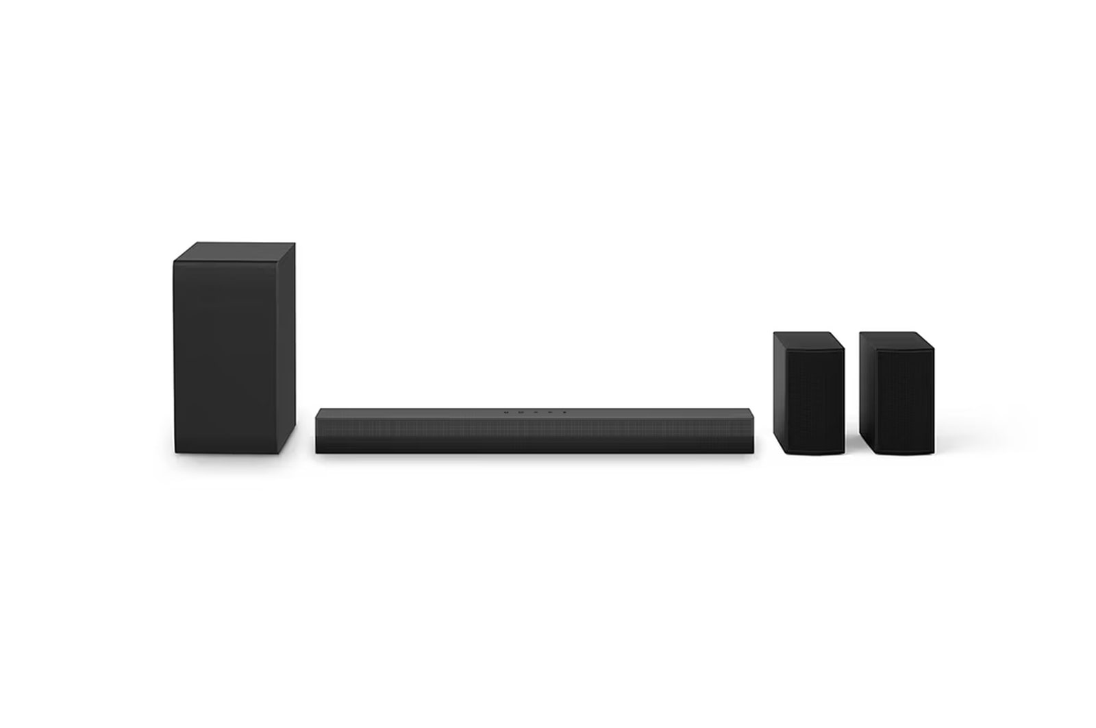 Čelní pohled na LG Soundbar S40TR, subwoofer a zadní reproduktory