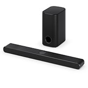 Horní natočený pohled na LG Soundbar S77TY a subwoofer