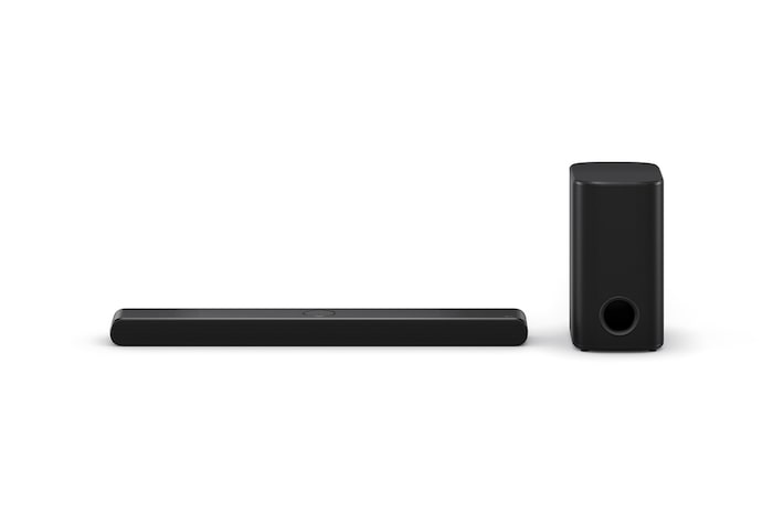 Čelní pohled na LG Soundbar S77TY a subwoofer