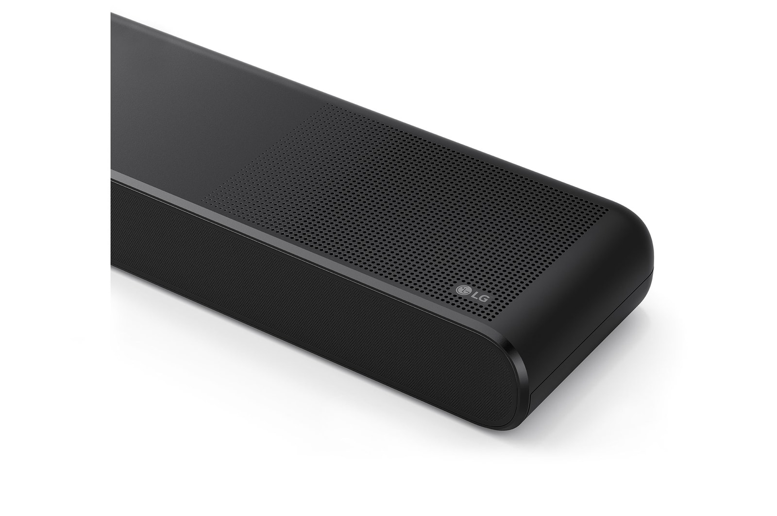 Horní natočený pohled na boční roh soundbaru LG Soundbar S77TY