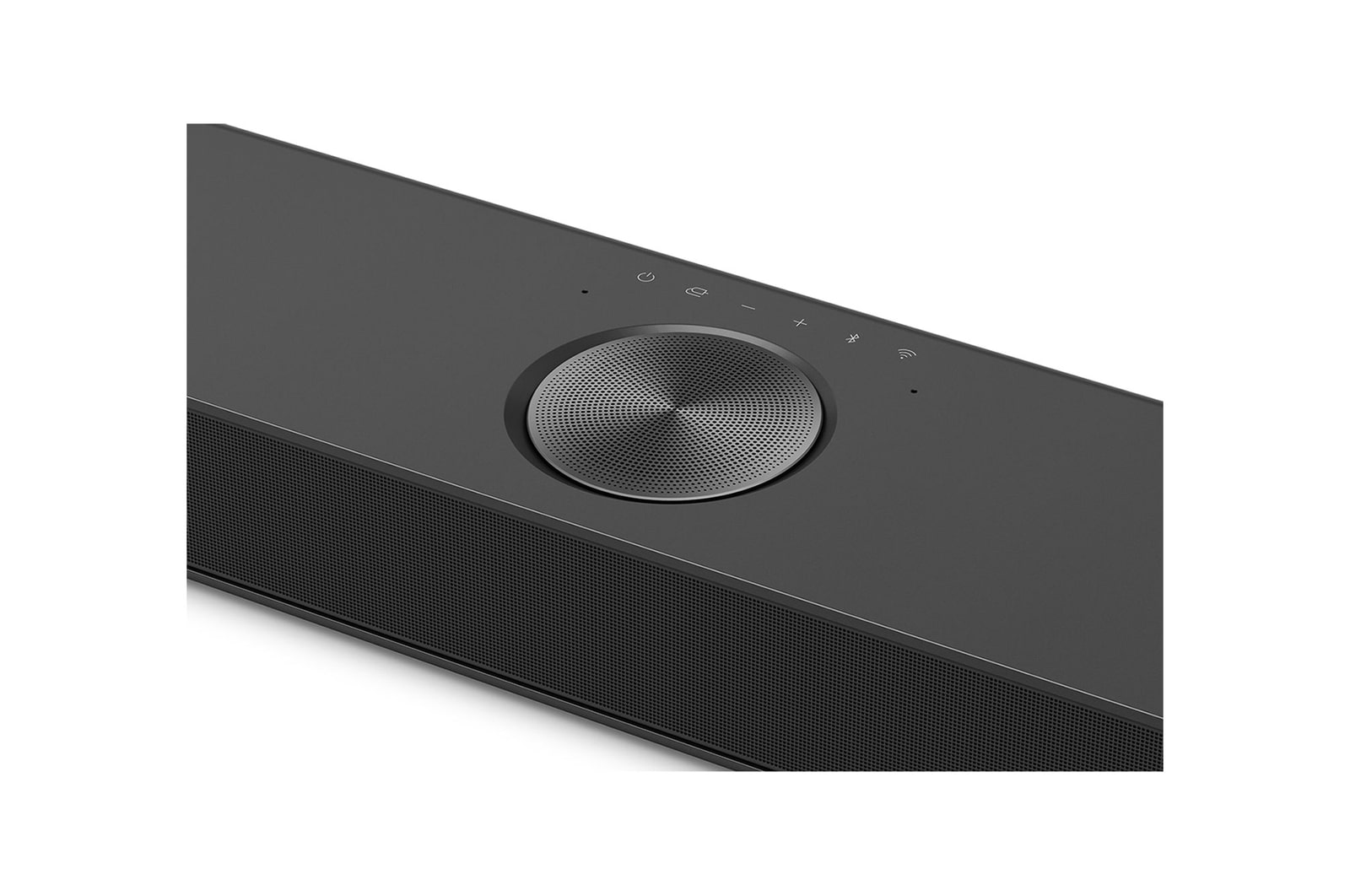 Natočený pohled shora na střed soundbaru LG Soundbar S90TR