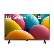 Front view of LG HD TV, LR60 with text of LG SMART TV and 2024 on screen with 2-pole stand