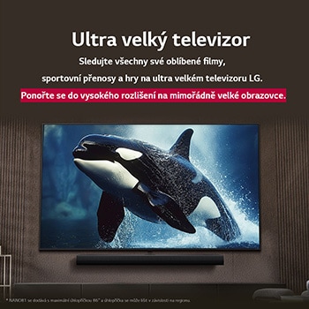 LG TV with an impressively large screen mounted on a wall above a LG Soundbar in a modern style living room.