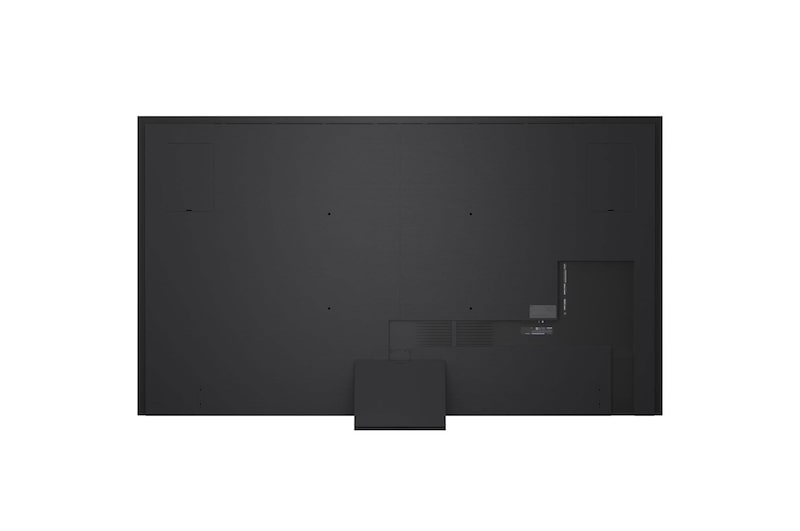 Pohled zepředu a z boku na LG QNED evo AI QNED86 4K Smart TV s rozměry na délku, šířku, výšku a hloubku.