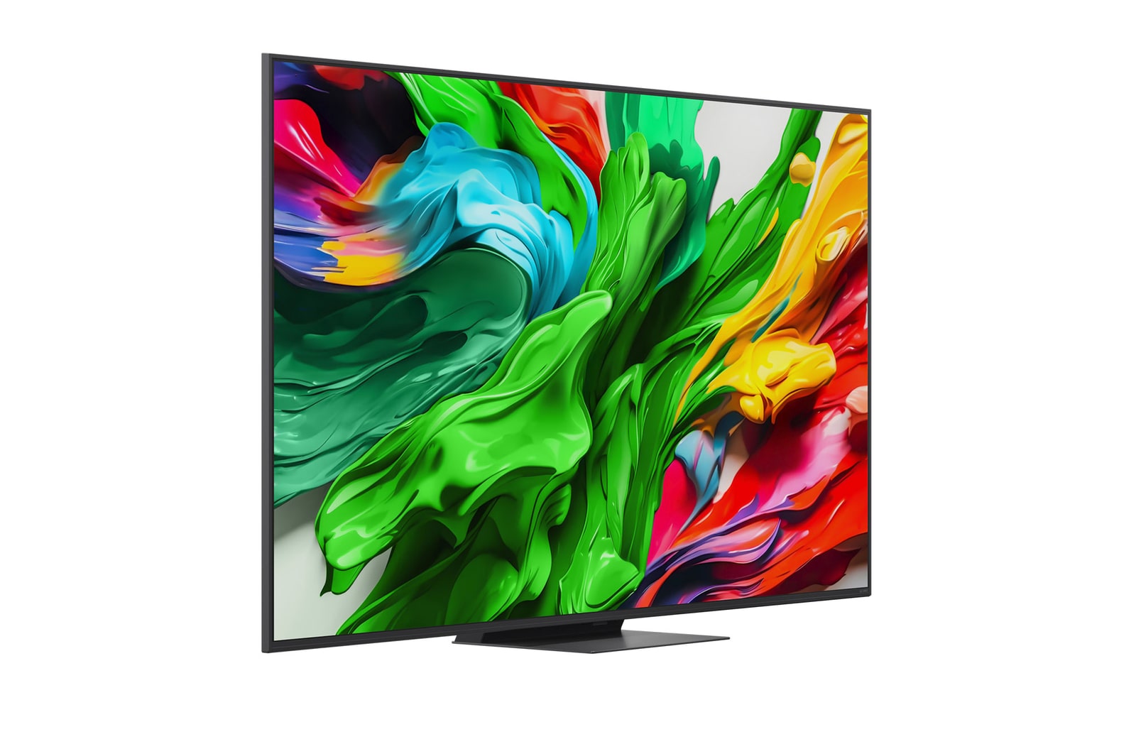 Mírně natočený boční pohled zprava na LG QNED evo QNED85 TV