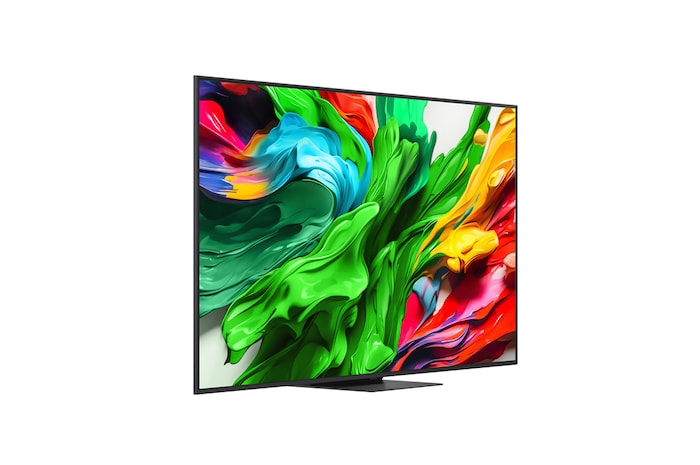 Mírně natočený boční pohled zprava na LG QNED evo QNED85 TV