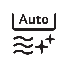 Zobrazí se štítek „Auto“ s ikonami proudu sušícího vzduchu a jiskření pod ním.