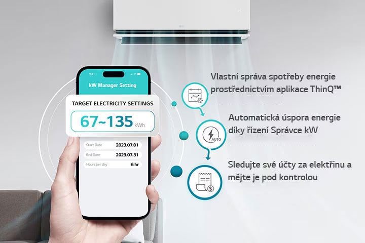 Spotřebu energie klimatizace lze ovlivnit v rámci předem nastavené cílové spotřeby.