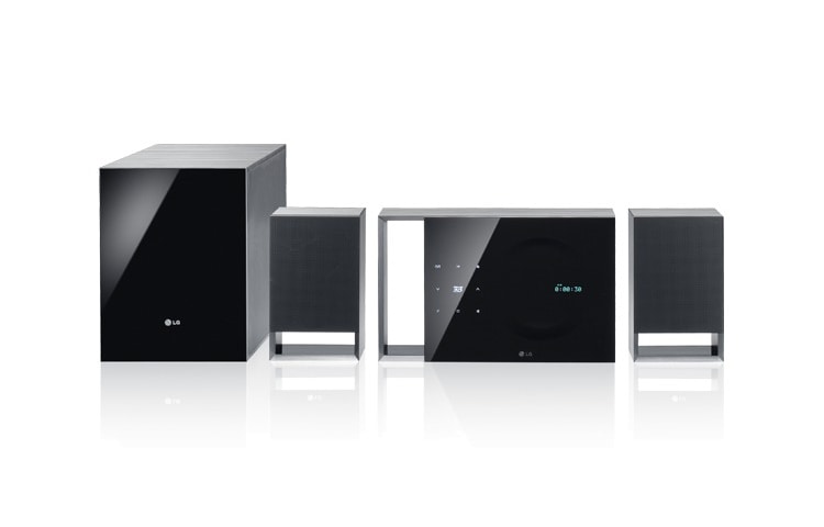 Čelní pohled na Stylový 2.1 kanálový 3D Blu-ray systém domácího kina, Smart TV, hudební výkon 400W, 2x optický vstup, USB direct ripping, vestavěná WiFi, WiFi Direct BH5320F