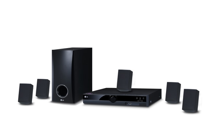 Čelní pohled na 5.1 kanálový DVD systém domácího kina, hudební výkon 300W, Přímé nahrávání na USB, Portale In DH3130S