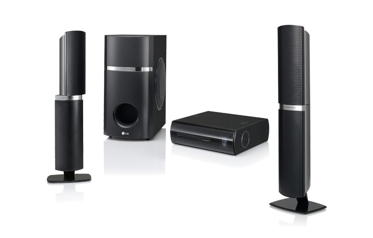 Čelní pohled na LG 2.1 Blu-ray a DVD sytém domácího kina HB45E