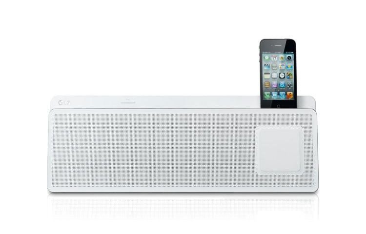 Čelní pohled na Dokovací stanice s integrovanými reproduktory, výkon 30W, FM rádio tuner, vstup pro iPod, iPhone a iPad, Bluetooth, Ekvalizér, dálkový ovladač. ND5520