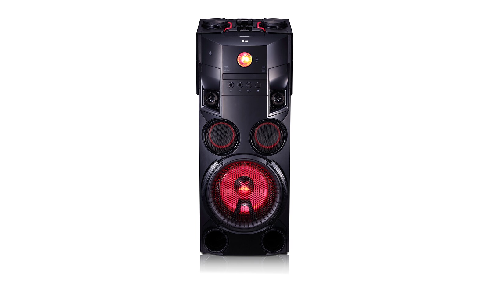 Čelní pohled na Mikro Hi-Fi systém s CD přehrávačem, výkon 1000W, 2x USB, Bluetooth, nahrávání na USB OM7560