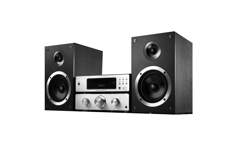 Čelní pohled na 2.0 kanálový Mikro Hi-Fi systém s DVD přehrávačem, výkon 100W, vstup pro iPod a iPhone, USB direct ripping, Portable In TB106