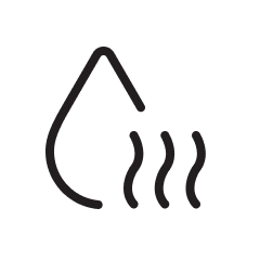 Ikona kapky vody je vyobrazena s ikonou páry v popředí.