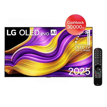 Čelní pohled na LG OLED evo AI C5 4K Smart TV. Na obrazovce je emblém 12 let světové jedničky OLED a logo LG OLED evo AI 2025.