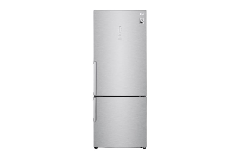 Čelní pohled na D | Hrubý objem 500 l | 225 kWh/rok | LG Lineární invertorový kompresor | LG Total No Frost | Multi-Air Flow™ | Vnější LCD displej | DoorCooling+™ | ThinQ™ + WiFi GBB569NSAFB