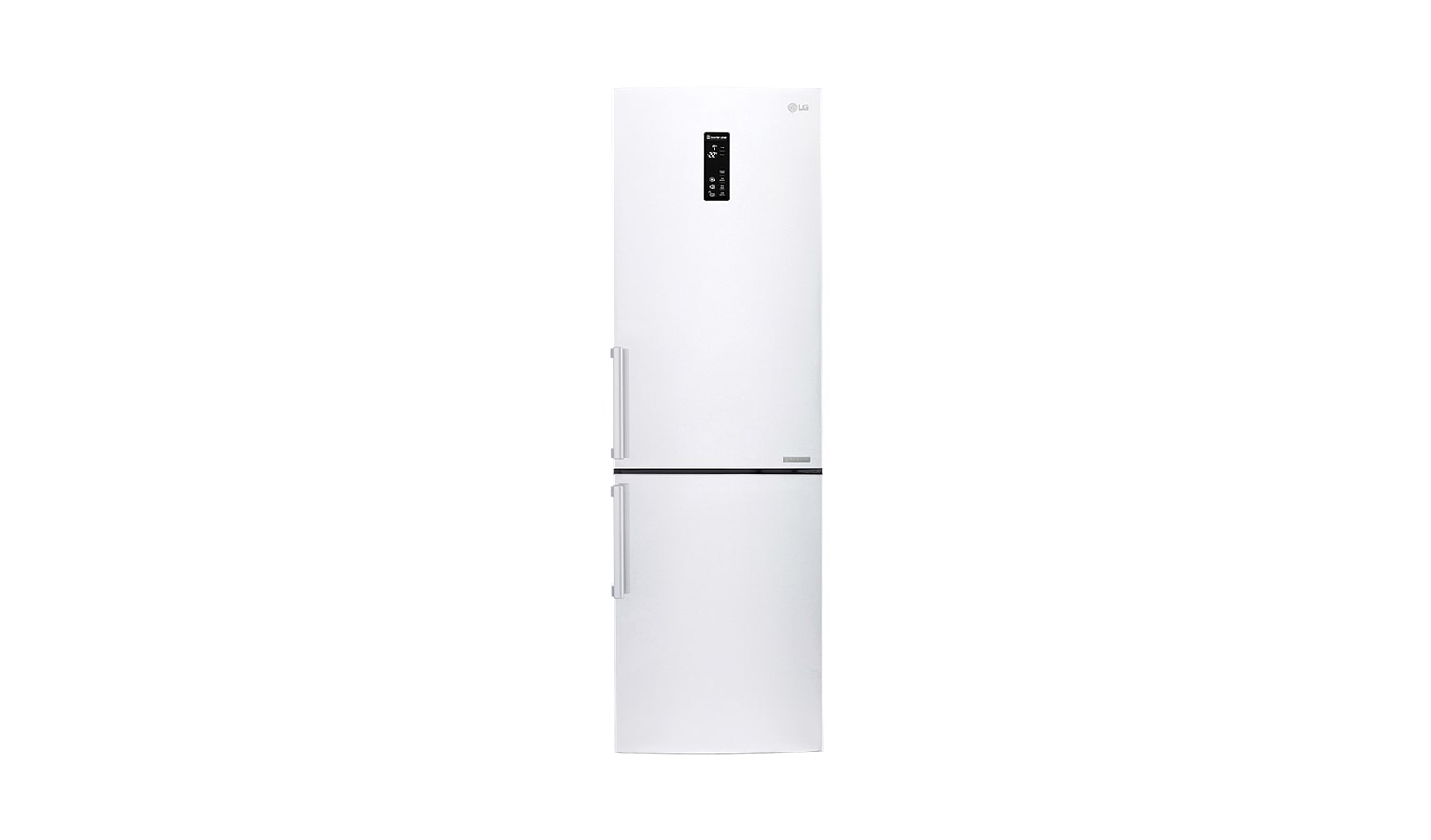 Čelní pohled na Hrubý objem 348 l | 259 kWh/rok | LG Lineární invertorový kompresor | LG Total No Frost | Multi-Air Flow™ | NatureFRESH | Vnější LED displej | Smart Diagnosis™ GBB59SWFZB