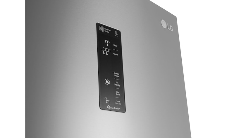 LG Hrubý objem 375 l | 161 kWh/rok | LG Lineární invertorový kompresor | LG Total No Frost | Multi-Air Flow™ | NatureFRESH | Vnější LED displej | Smart Diagnosis™, GBB60NSYXE