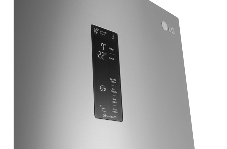 LG Hrubý objem 375 l | 161 kWh/rok | LG Lineární invertorový kompresor | LG Total No Frost | Multi-Air Flow™ | NatureFRESH | Vnější LED displej | Smart Diagnosis™, GBB60NSYXE