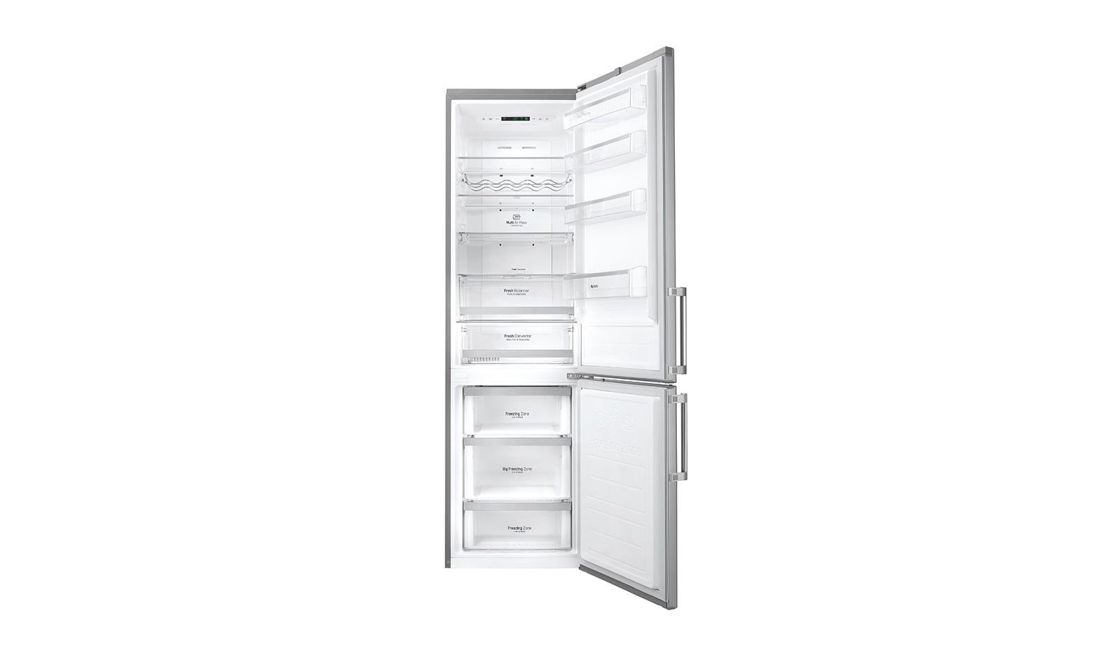 LG Hrubý objem 375 l | 178 kWh/rok | LG Lineární invertorový kompresor | LG Total No Frost | Multi-Air Flow™ | NatureFRESH | Vnitřní LED displej | Smart Diagnosis™, GBB60PZGFB