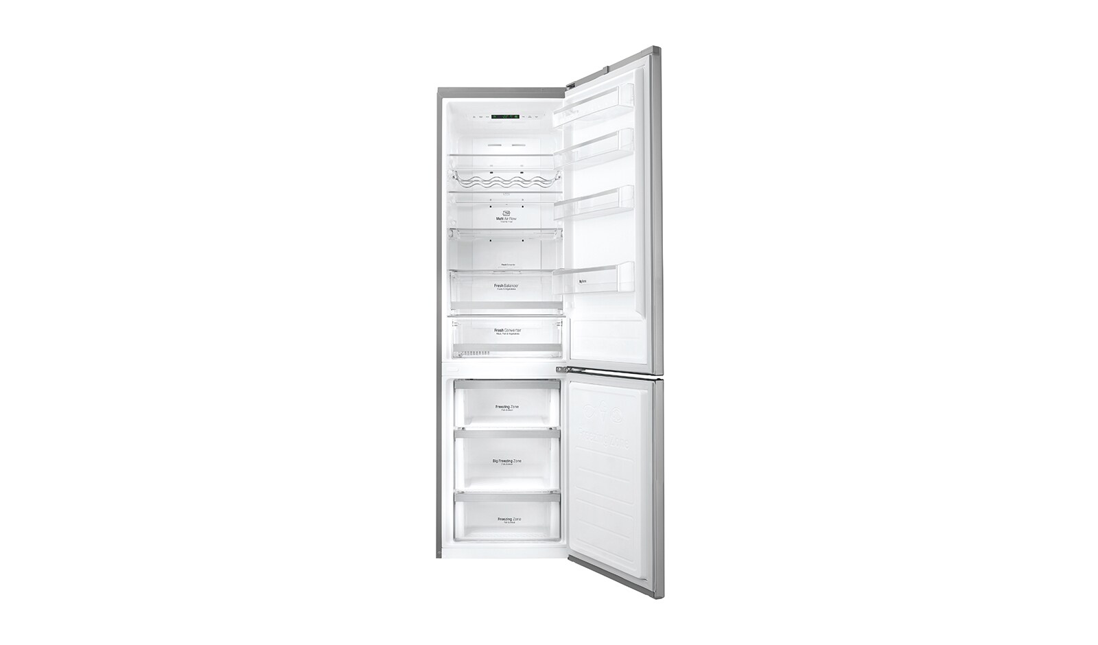 LG Hrubý objem 375 l | 178 kWh/rok | LG Lineární invertorový kompresor | LG Total No Frost | Multi-Air Flow™ | NatureFRESH | Vnitřní LED displej | Smart Diagnosis™, GBB60PZGFS