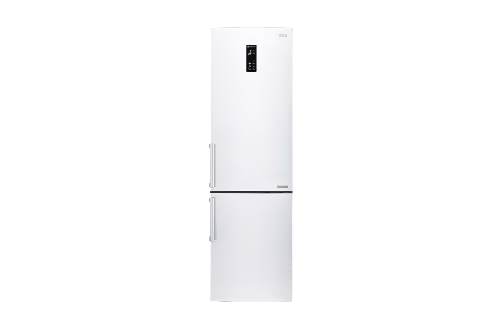 Čelní pohled na Hrubý objem 375 l | 266 kWh/rok | LG Lineární invertorový kompresor | LG Total No Frost | Multi-Air Flow™ | NatureFRESH | Vnější LED displej | ThinQ™ &#43; WiFi GBB60SWFZB