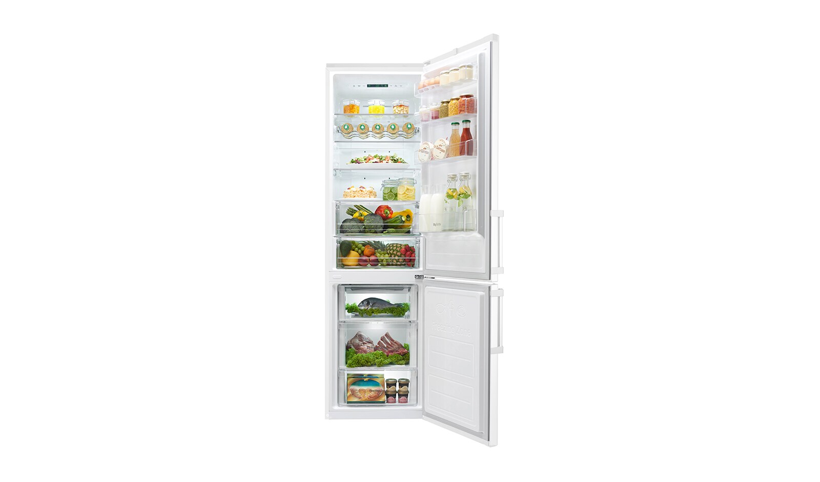 LG Hrubý objem 375 l | 178 kWh/rok | LG Lineární invertorový kompresor | LG Total No Frost | Multi-Air Flow™ | NatureFRESH | Vnitřní LED displej | Smart Diagnosis™, GBB60SWGFE
