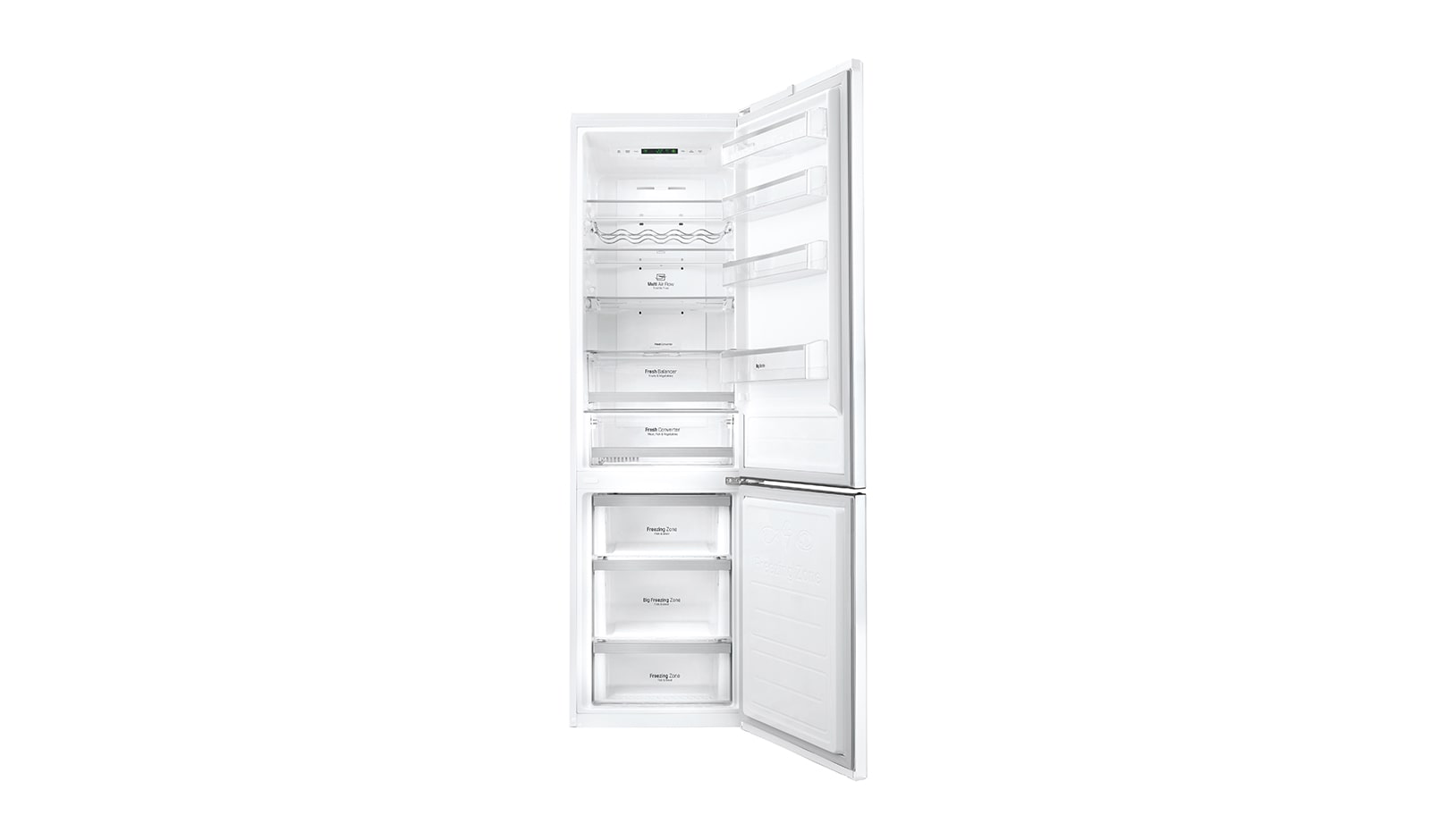LG Hrubý objem 375 l | 178 kWh/rok | LG Lineární invertorový kompresor | LG Total No Frost | Multi-Air Flow™ | NatureFRESH | Vnitřní LED displej | Smart Diagnosis™, GBB60SWGFS