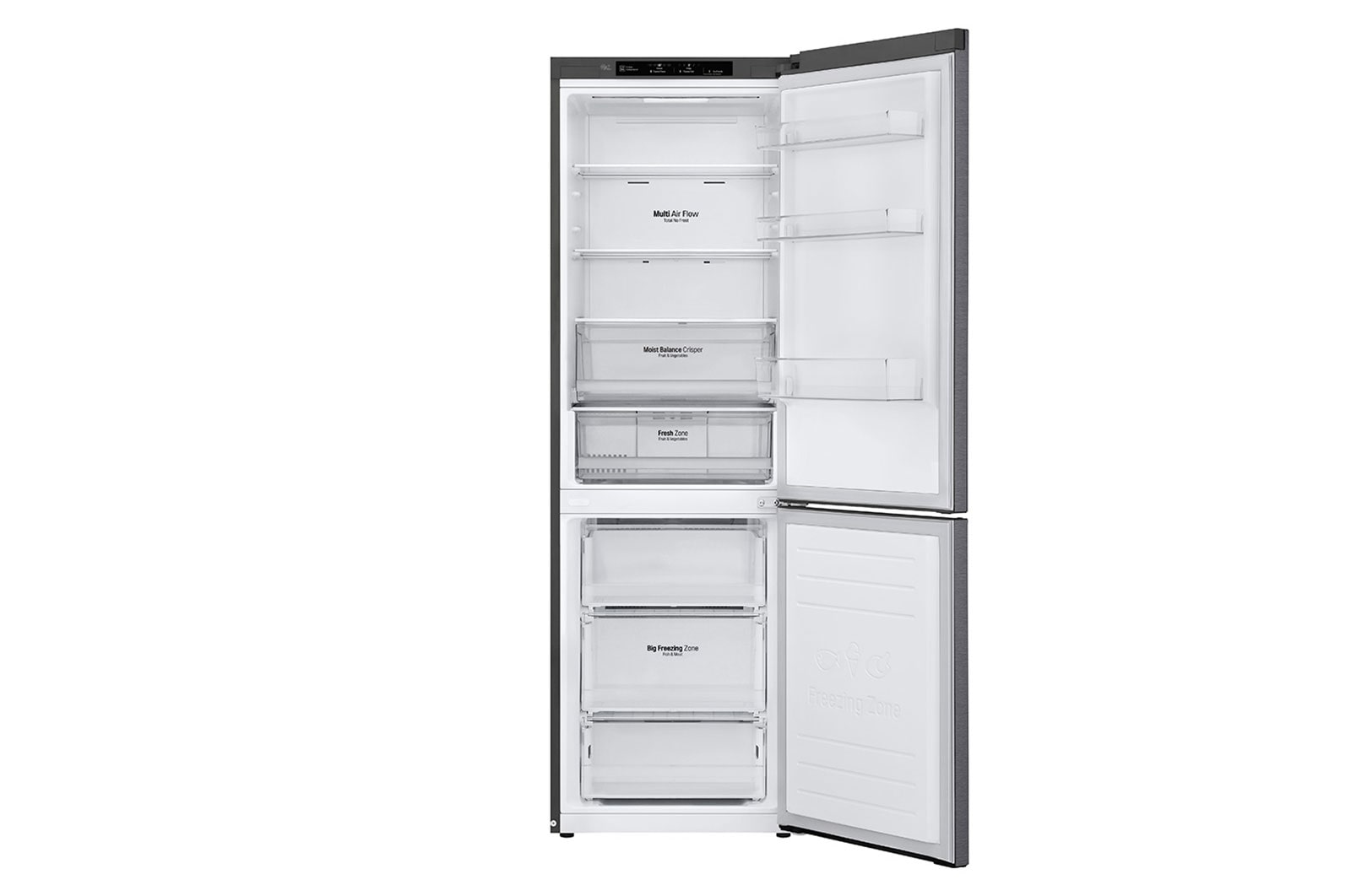 LG Kombinovaná chladnička LG | E | Hrubý objem 374 l | 267 kWh/rok | Smart invertorový kompresor | Total No Frost | DoorCooling+™ | Vnitřní LED displej | Smart Diagnosis™, GBB61DSJMN