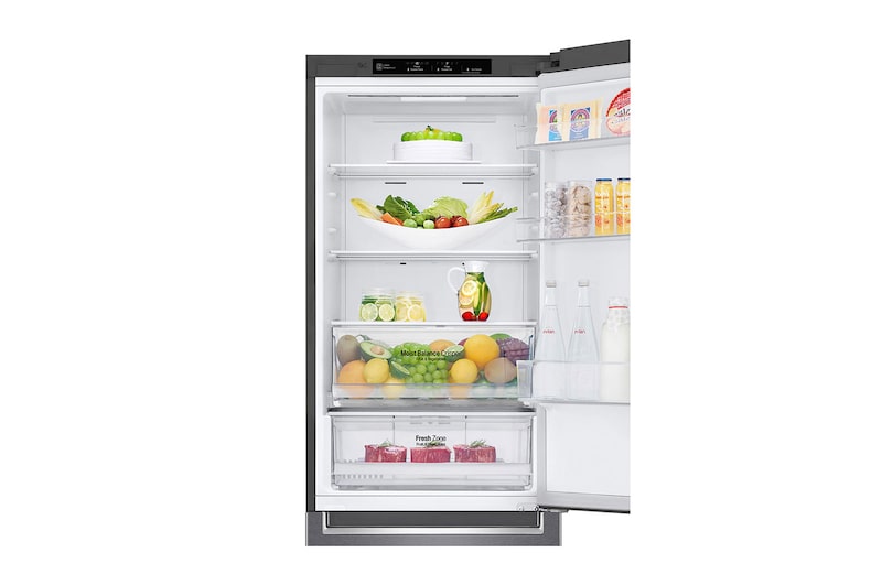 LG Kombinovaná chladnička LG | E | Hrubý objem 374 l | 267 kWh/rok | Smart invertorový kompresor | Total No Frost | DoorCooling+™ | Vnitřní LED displej | Smart Diagnosis™, GBB61DSJMN