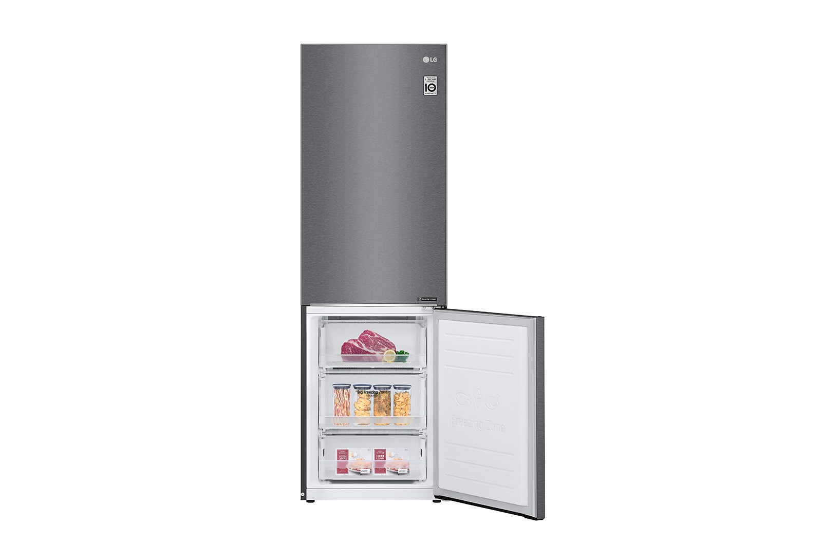 LG E | Hrubý objem 374 l | 254 kWh/rok | LG Lineární invertorový kompresor | LG Total No Frost | DoorCooling+™ | Vnitřní LED displej | Smart Diagnosis™, GBB61DSJZN
