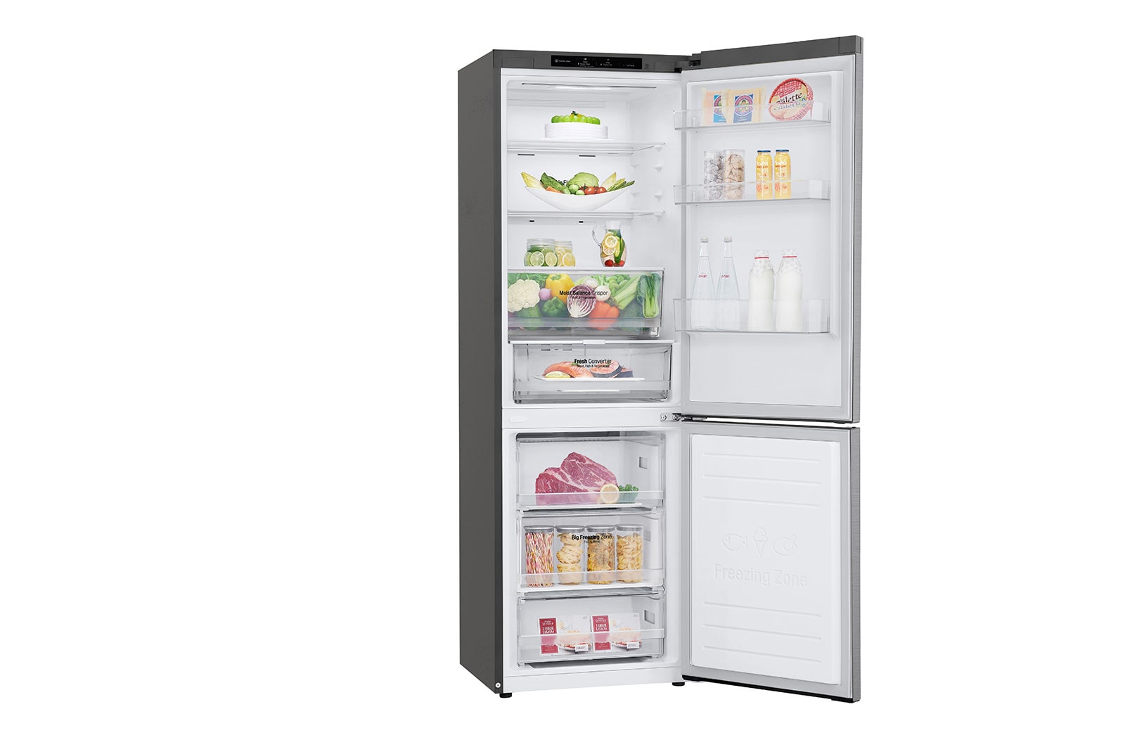 LG ﻿Kombinovaná chladnička | C (v rozsahu A až G) | Hrubý objem 374 l | 171 kWh/rok | LG Lineární kompresor | Multi Air Flow | LG ThinQ + WiFi | Door cooling, GBB61PZGCN