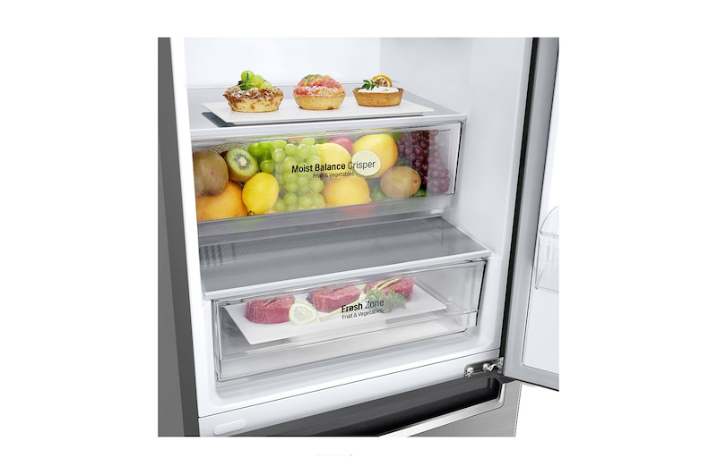LG E | Hrubý objem 374 l | 254 kWh/rok | LG Lineární invertorový kompresor | LG Total No Frost | DoorCooling+™ | Vnitřní LED displej | Smart Diagnosis™, GBB61PZJZN