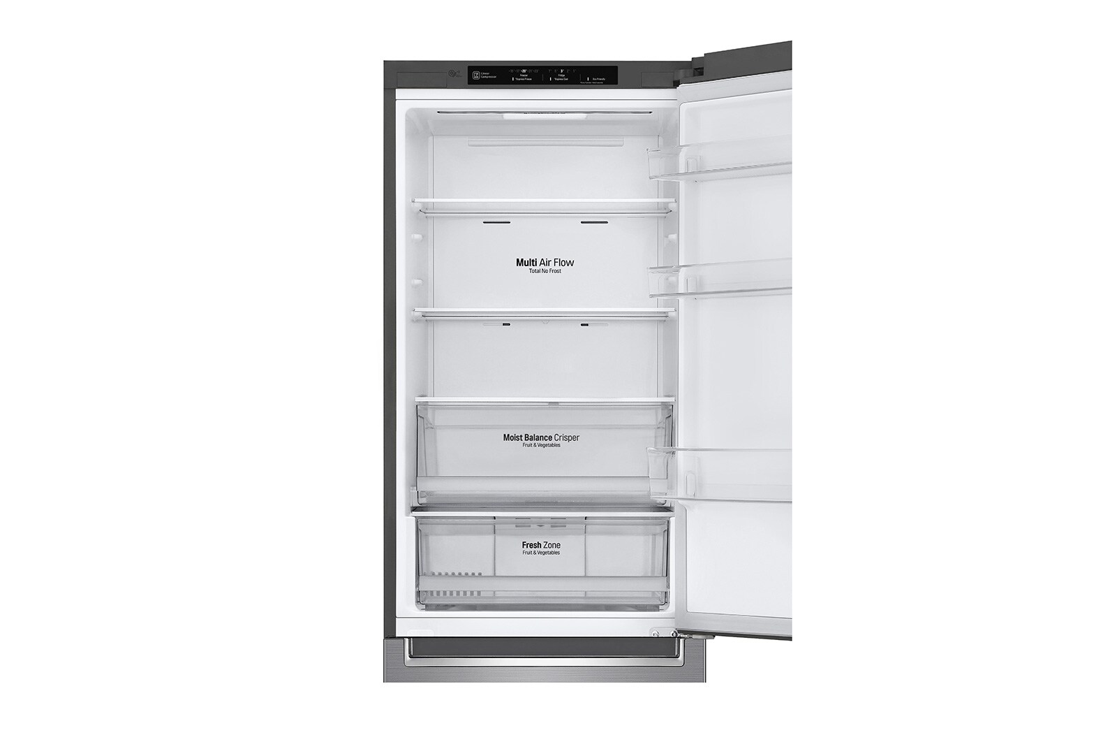 LG E | Hrubý objem 374 l | 254 kWh/rok | LG Lineární invertorový kompresor | LG Total No Frost | DoorCooling+™ | Vnitřní LED displej | Smart Diagnosis™, GBB61PZJZN