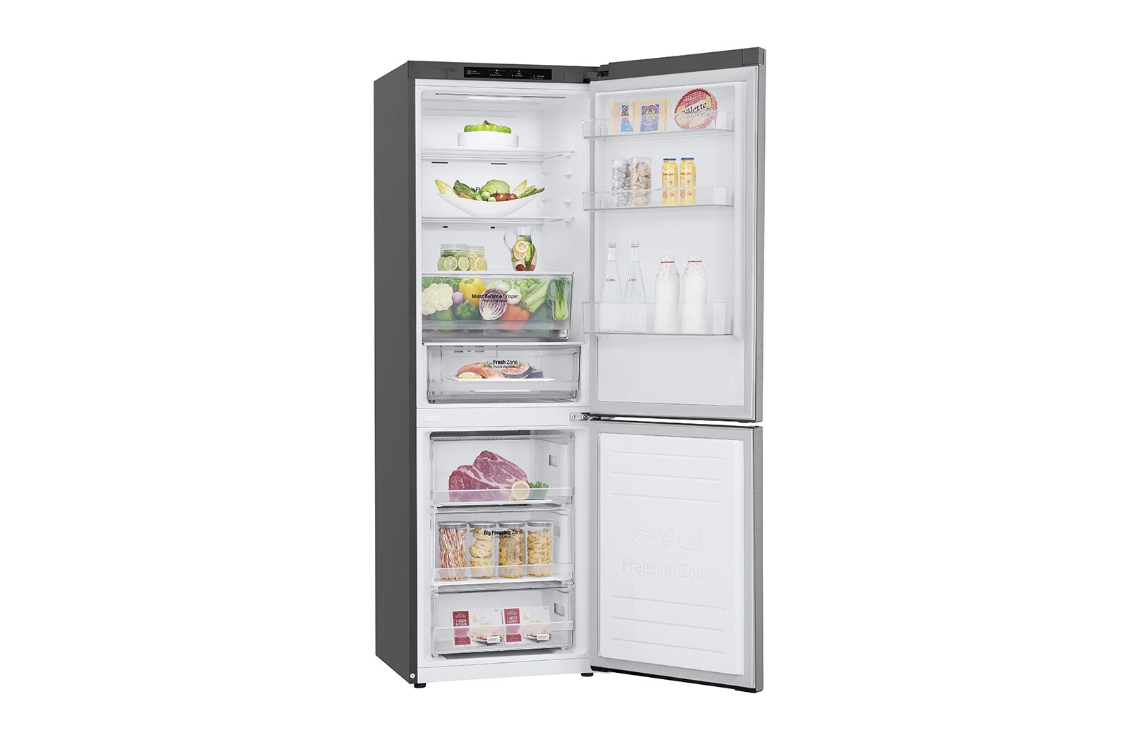 LG E | Hrubý objem 374 l | 254 kWh/rok | LG Lineární invertorový kompresor | LG Total No Frost | DoorCooling+™ | Vnitřní LED displej | Smart Diagnosis™, GBB61PZJZN